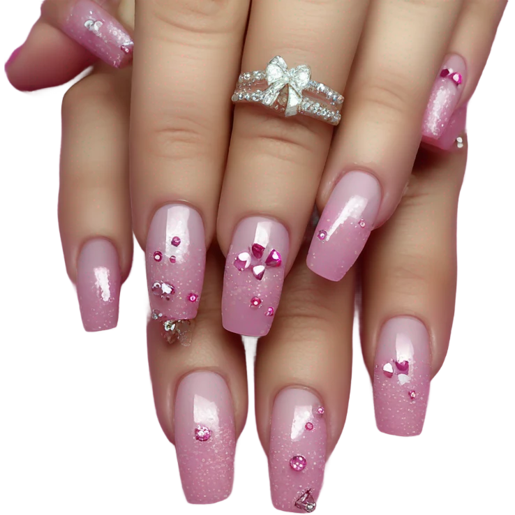 pink hype realistic acrylic nails with pink bows and diamonds emoji