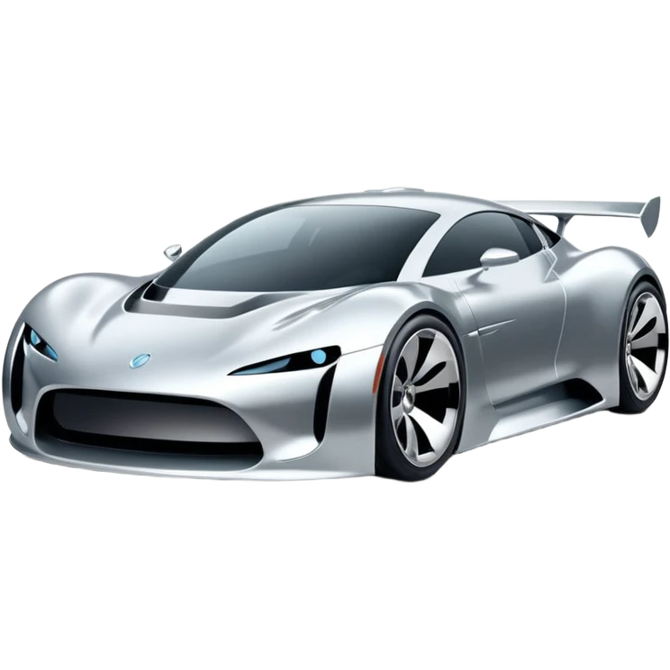 A low-profile futuristic car emoji made of polished silver chrome, wide body stance, smooth aerodynamic shape, glossy metallic surface, soft reflections, luxury swag aesthetic, minimal details, iOS emoji style, centered on clean white background, studio lighting emoji