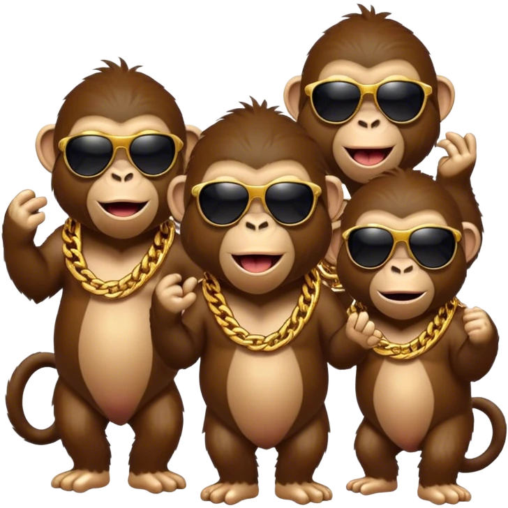 choir of apes with big golden chain on the neck wearing sunglasses singing song emoji