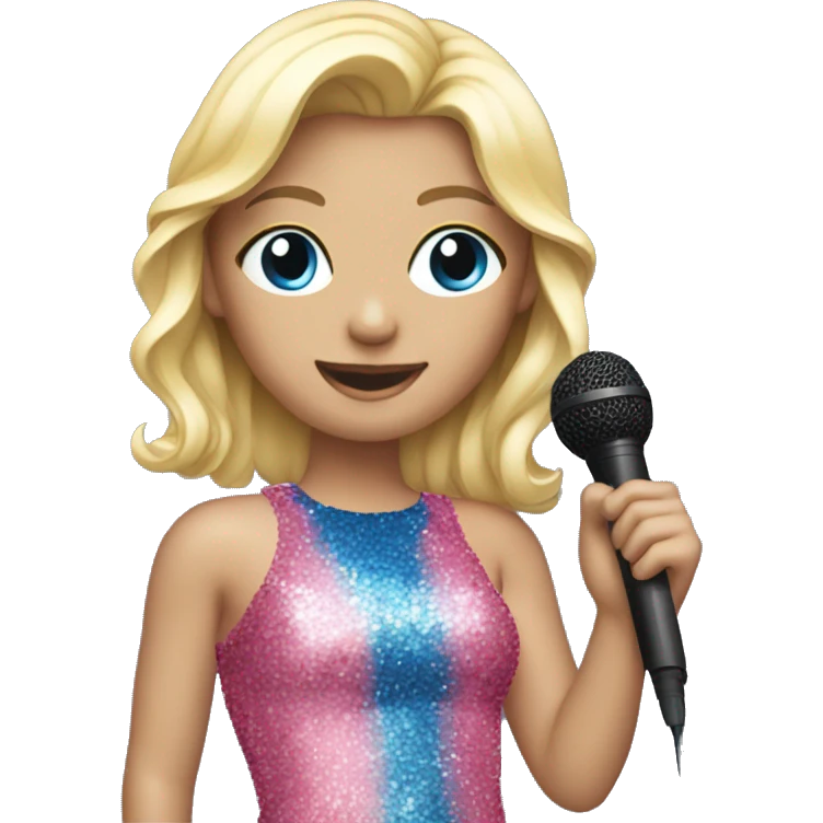 blonde girl with microphone and blue and pink sequin bodysuit emoji