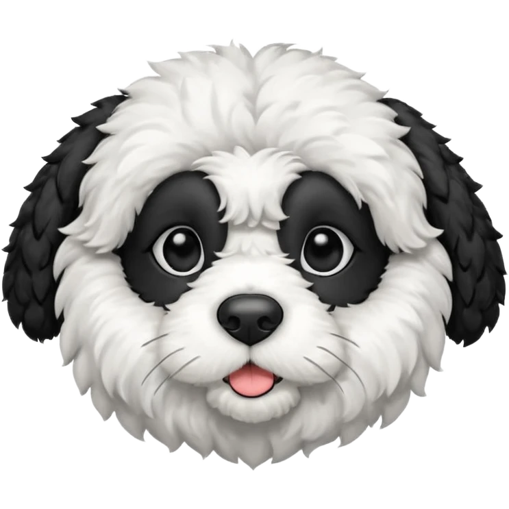 black and white cockapoo - give him a white chest, black ears, black top of the head, black fur covering his eyes, but then a white snout and a white patch of fur on his forehead  emoji