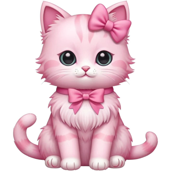 Cute pink kitty with a pink bow, full body, sitting emoji