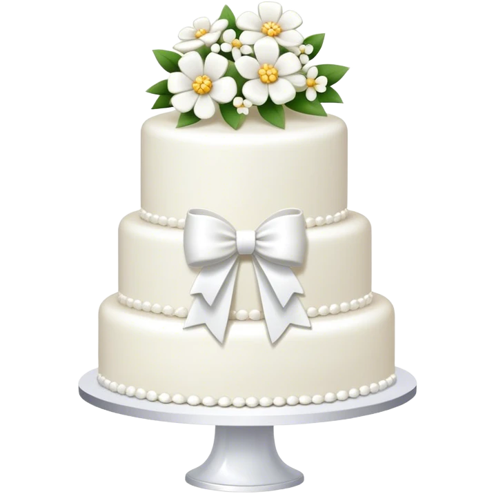 Dainty white realistic wedding cake with white flowers and bows emoji