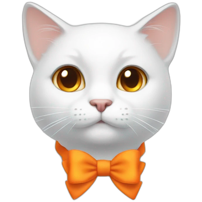 white cat with an orange bow emoji