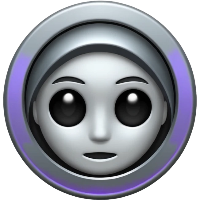 Minimalist broken halo, dark gothic iOS-style emoji, metallic silver, subtle glow, black background emoji