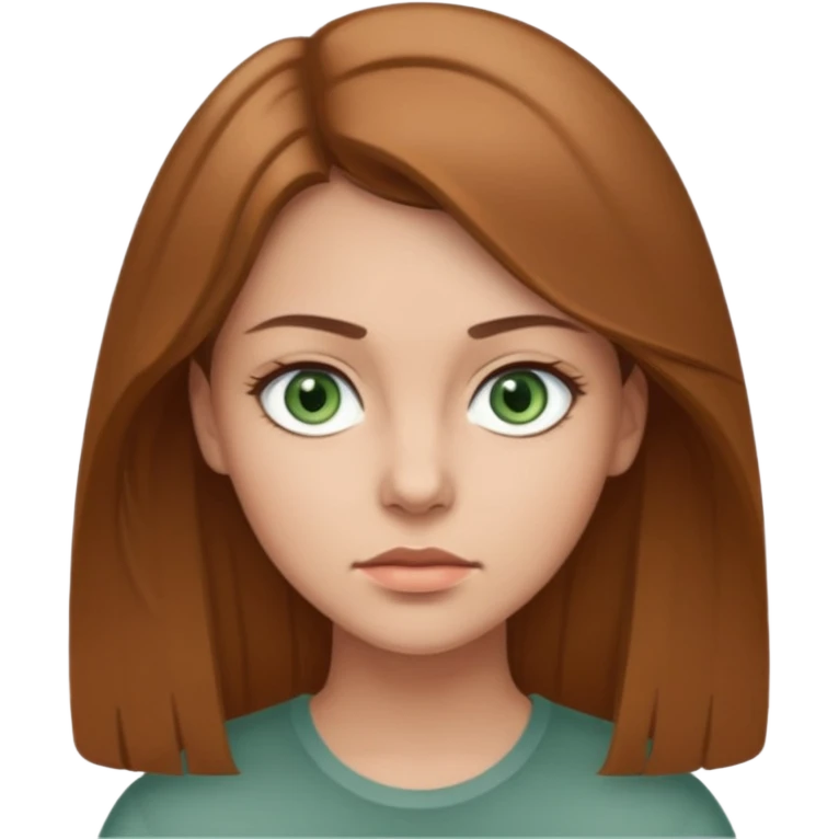 Девушка, светлая шатенка с длинами волосами, лет 25 с серо зелёными глазами по темнее с более серьезным лицом  emoji