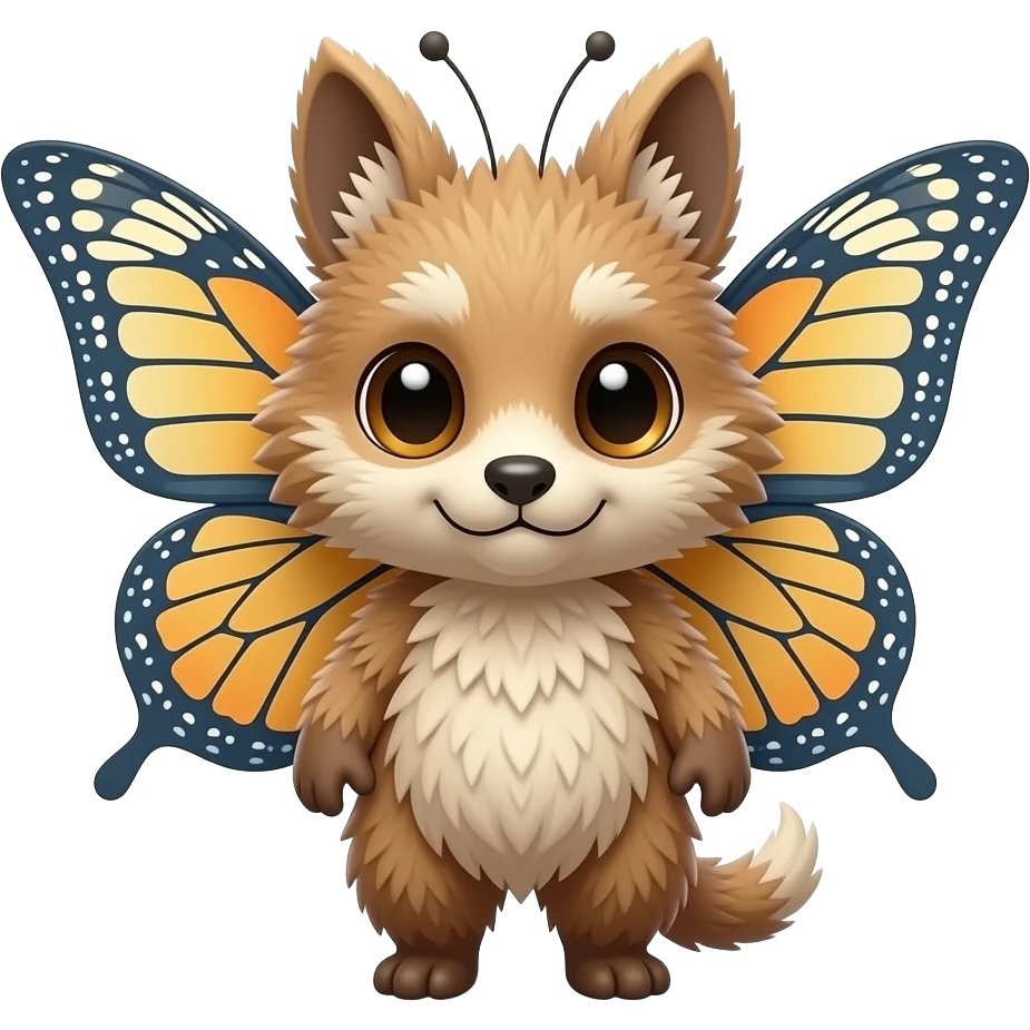 Fluffy furry animal-vernid-grem2-creature with tapered tufted ears, butterfly wings on HEAD emoji