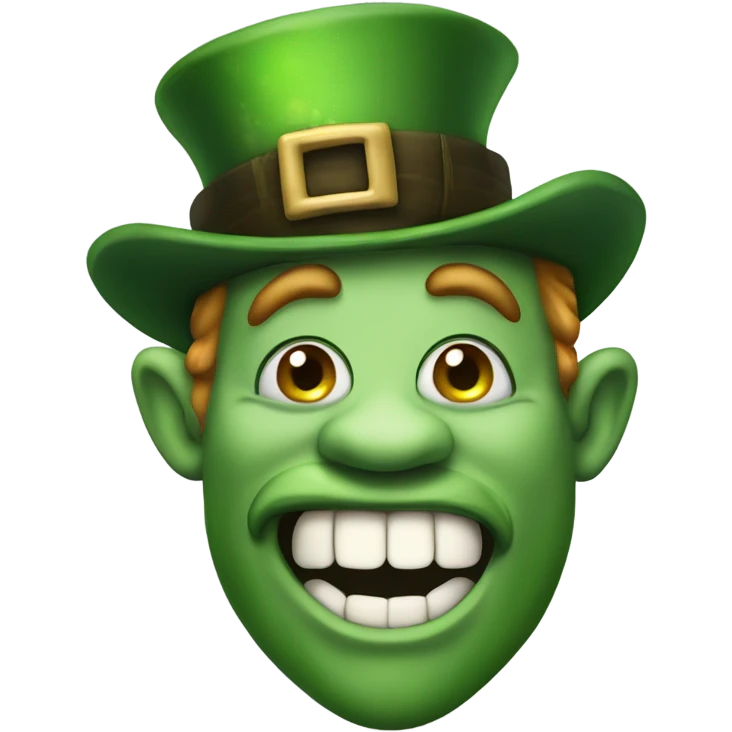 Leprechaun with laughably crossed eyes and an open mouth with crooked teeth. Just one  emoji