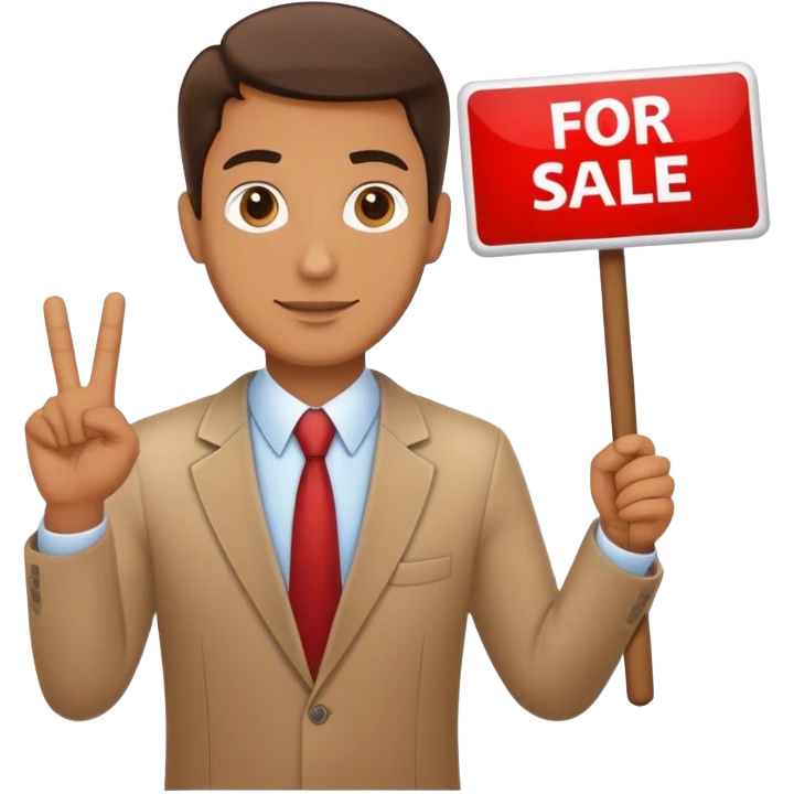 Salesman holding for sale sign emoji