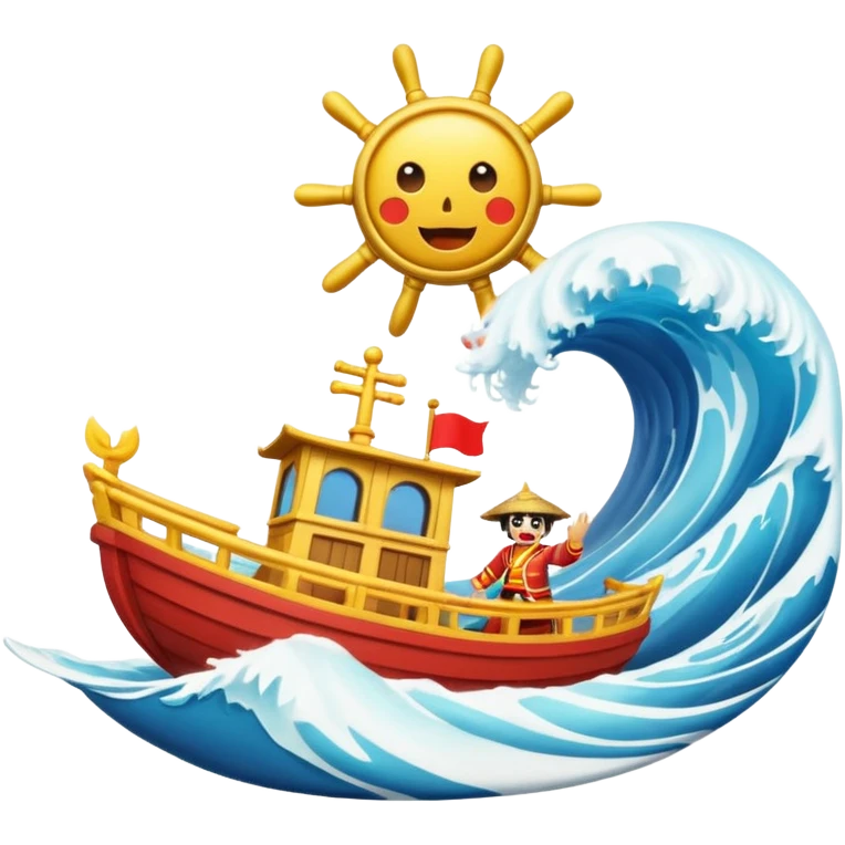 jimbei steering the thousand sunny on a giant wave emoji