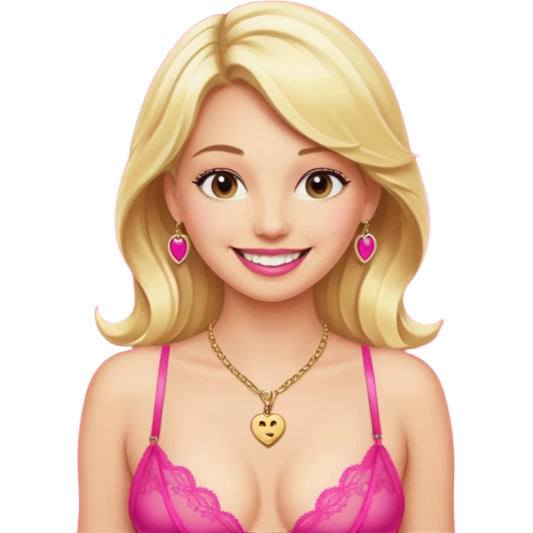 A regular key on a necklace on the neck of a blonde woman wearing hot pink lingerie emoji
