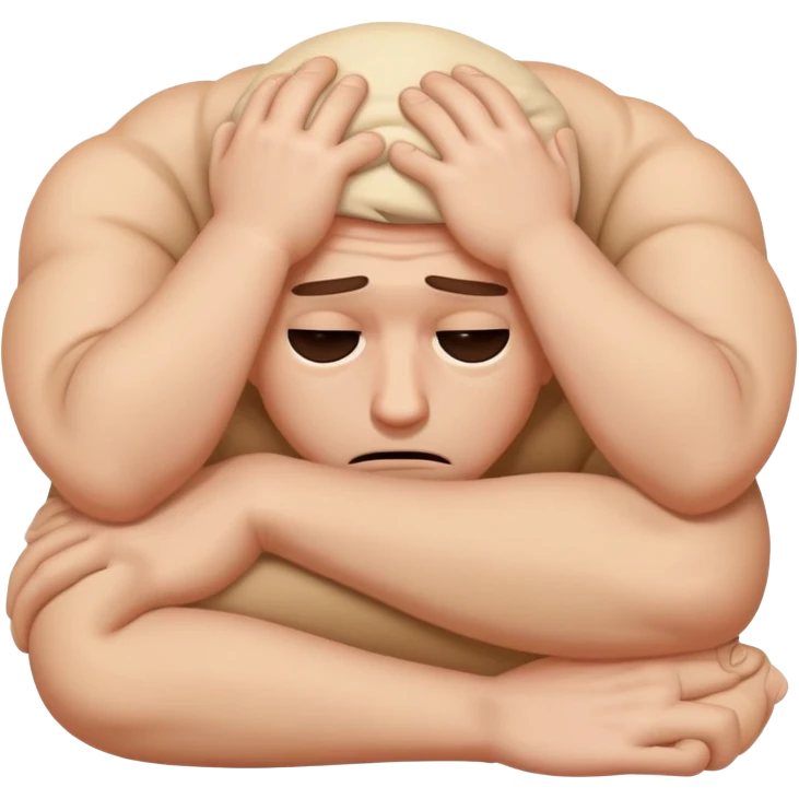 Scared man sitting curled up on himself, hidding his eyes emoji