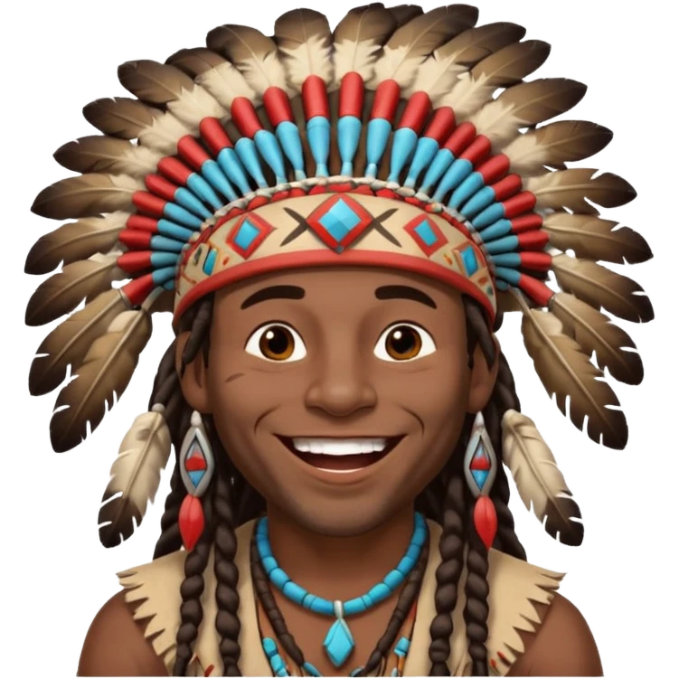 Black American man dark brown with dreads with a American Indian headdress with a laughing face emoji