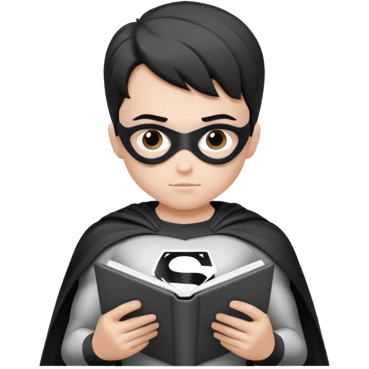 Superhero kid reading a book lineart emoji