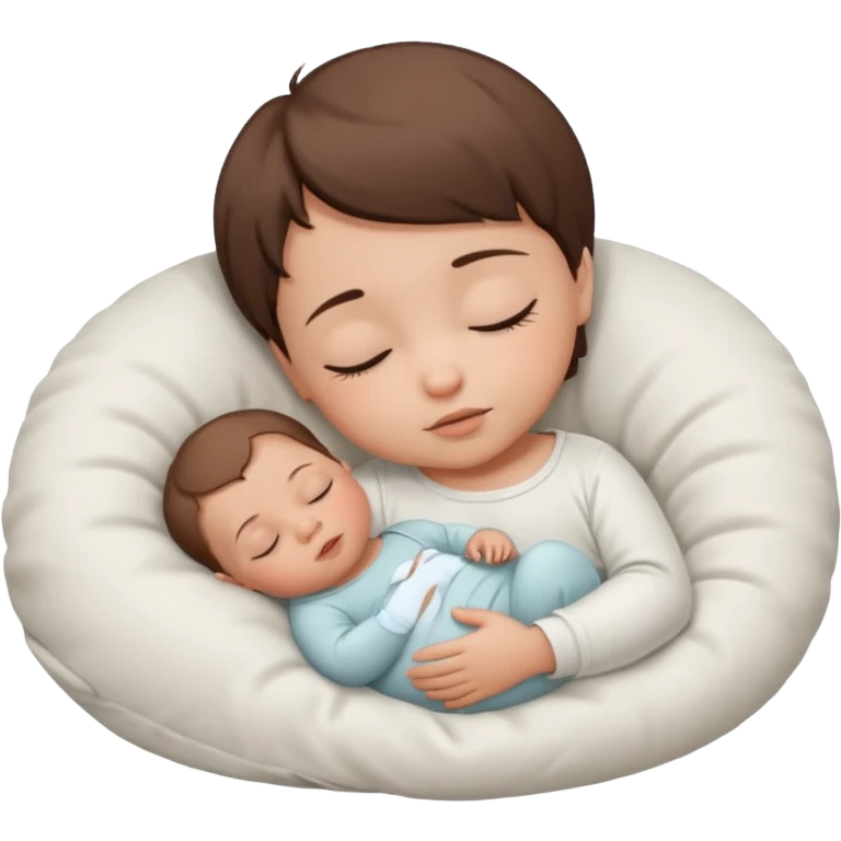 Sleeping baby, brown short hair, in a white color palette emoji