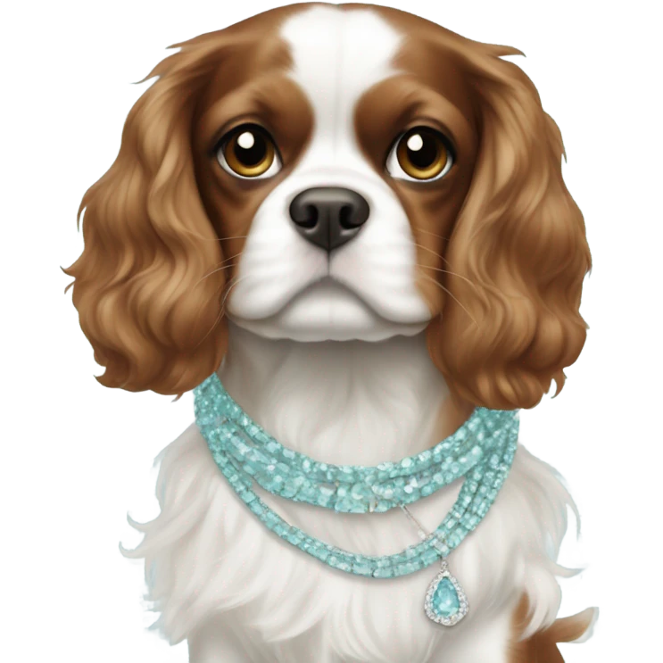 Brown and white cavalier wearing Tiffany blur accessories  emoji