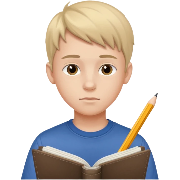 Teen boy drawing in notebook emoji