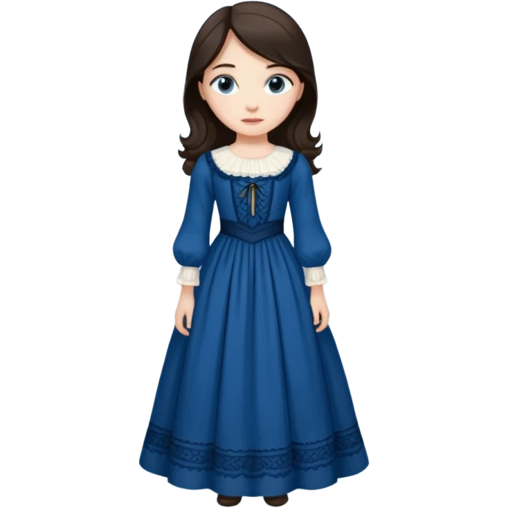 Blue-eyed brunette, wearing 1800s style dress Curtsying emoji