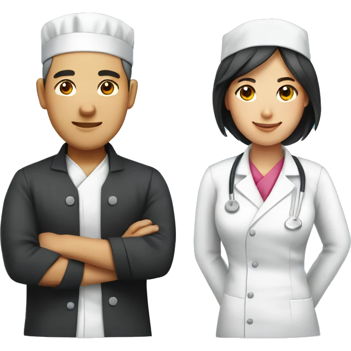 Asian Couple: male chef and female nurse emoji