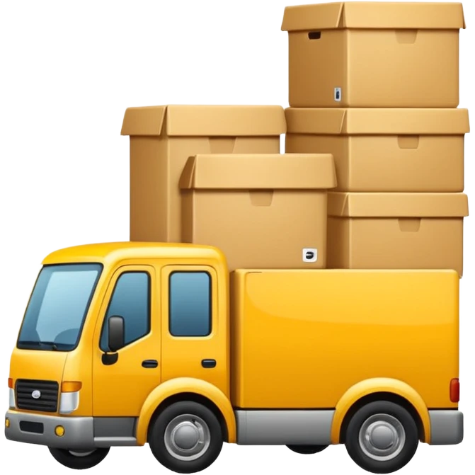 logo of a truck carrying boxes and an armchair, for furniture delivery service 'Gruzovichek', iOS emoji style emoji