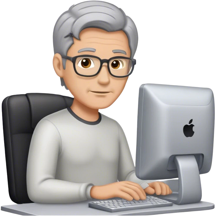 White guy with black and gray  hair using a computer  emoji