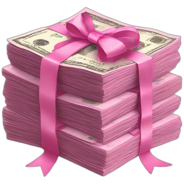 a stack of pink money bills tied with a ribbon emoji