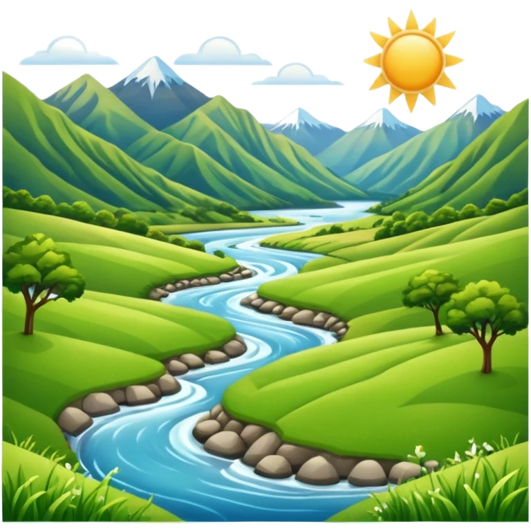 new zealand summer valley with a river and sunshine emoji