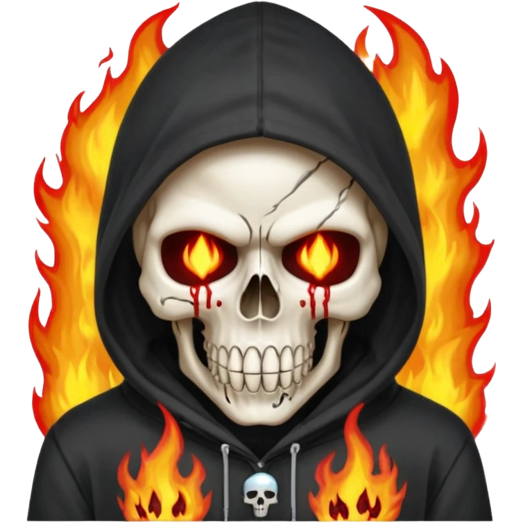 Bro I wanna skull with hoodie on the hoodie has to be on fire and I want matrix blood with the codes and weird numbers spilling out eyes and mouth almost give him a diamond grill emoji