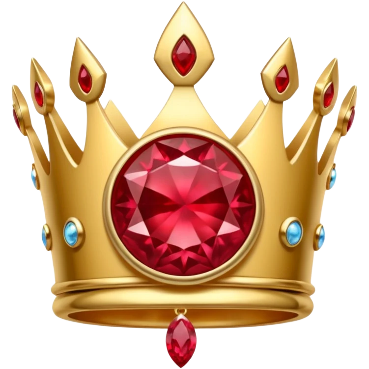 couronne en or à 3 pointes avec un énorme rubis au centre en cabochon emoji