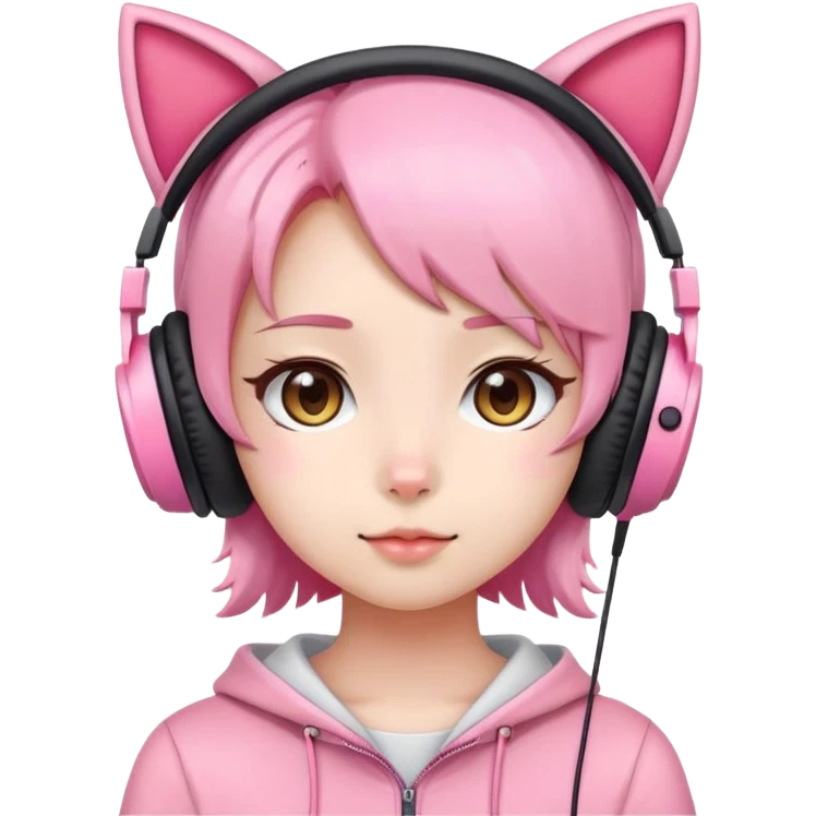 Cute Japanese girl wearing pink cat ear headphones emoji