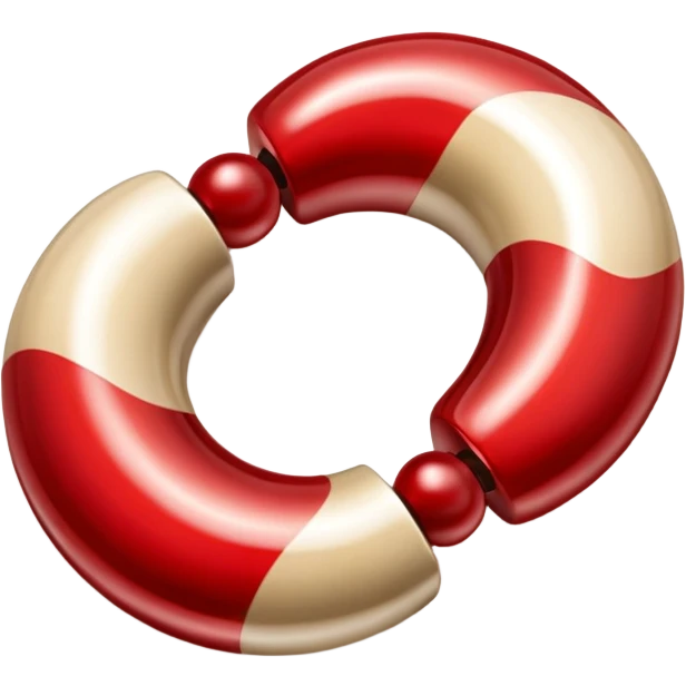 a pair of magatama (comma-shaped jewel beads) on top of one another in red and beige isometric view emoji