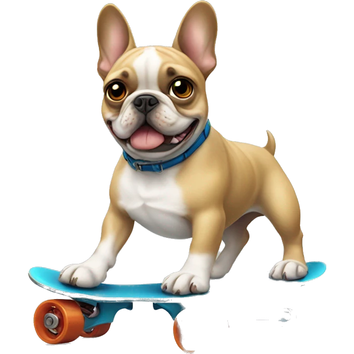 Animated French bulldog on roller skates emoji
