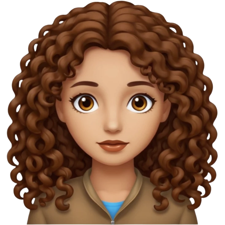 mujer morena cabello rizado largo castaño, ojos oscuros emoji