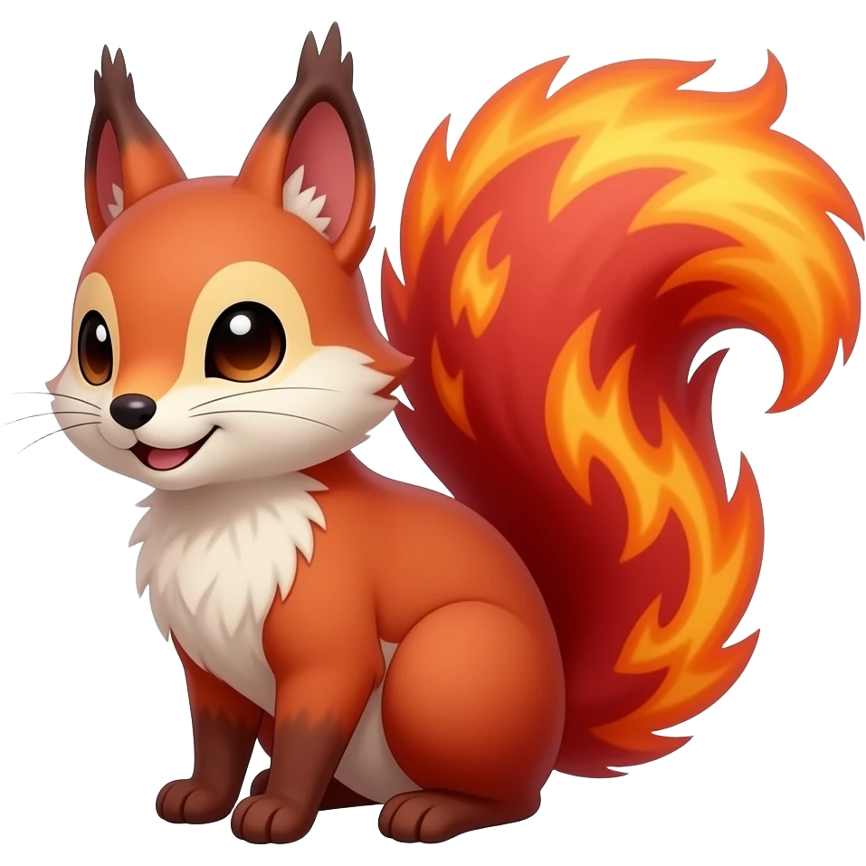 Hyper realistic fire red fur ablase with fire and shadow gradients beautiful elegant cute Fakémon-Pokémon-squirrel-fox-mouse-rat-chinchilla-Furret emoji