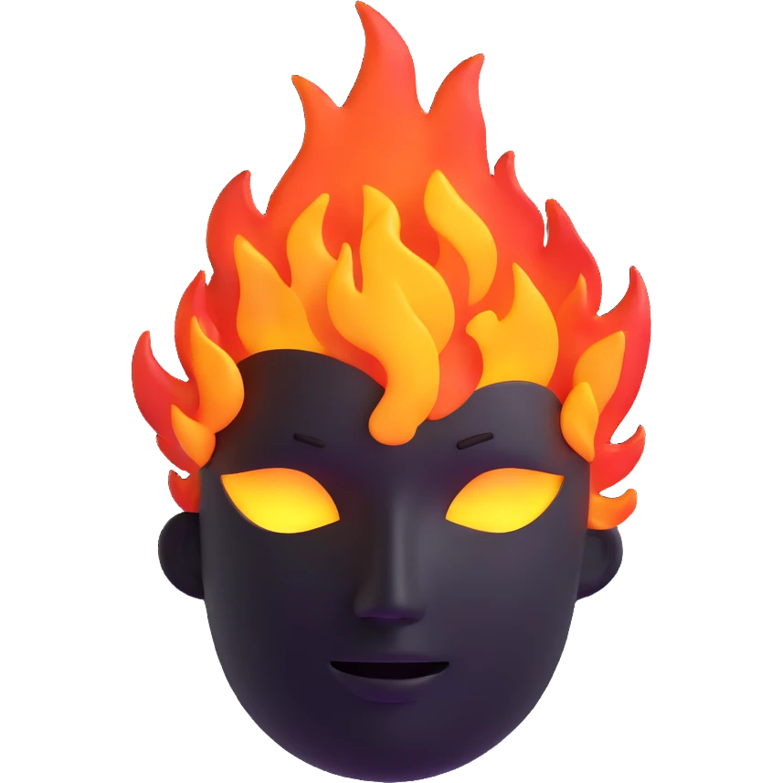 featureless head with fire, no eyes, no mouth, blank face emoji
