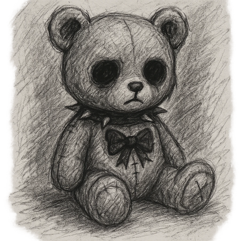 gothic teddy bear, pencil sketch style emoji