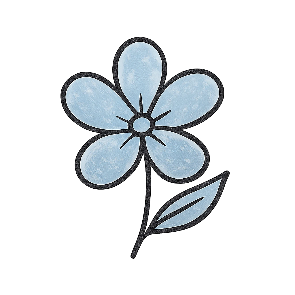 light blue flower, hand-drawn outline icon style, sketchy and casual emoji
