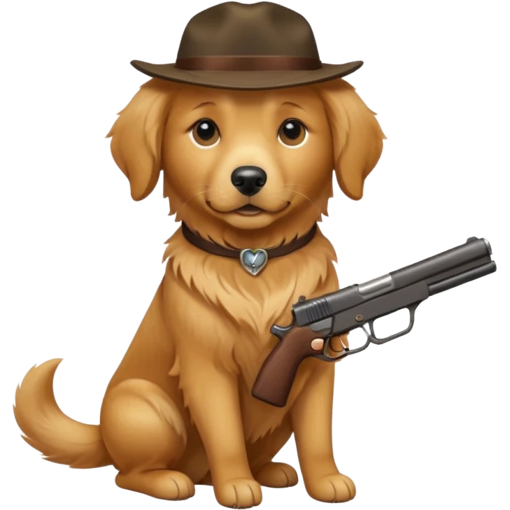 Golden retriever mix holding a gun emoji