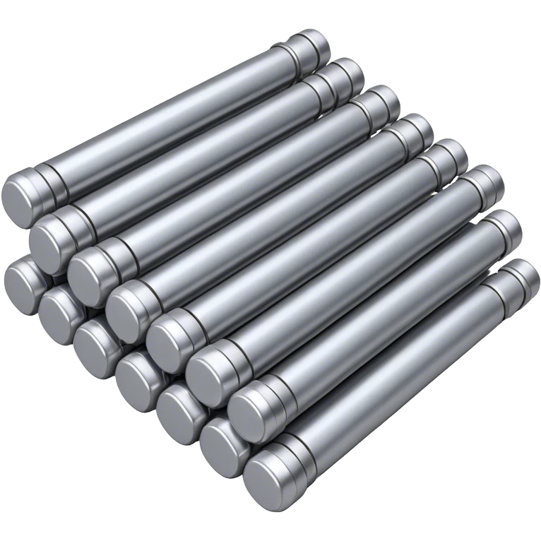A structured bundle of thin uranium fuel rods for a nuclear reactor, with a metallic silver or gray color. The rods should be long, slender, and arranged neatly in a precise hexagonal grid. Industrial and realistic style, no green, only metallic shades emoji