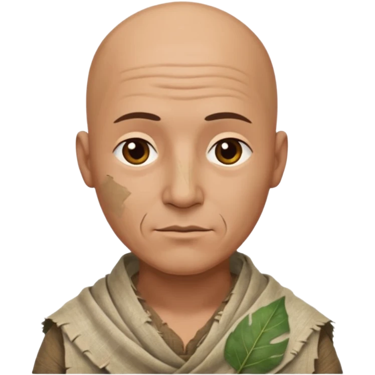 ancient man bold head, tattered leaf cloth emoji