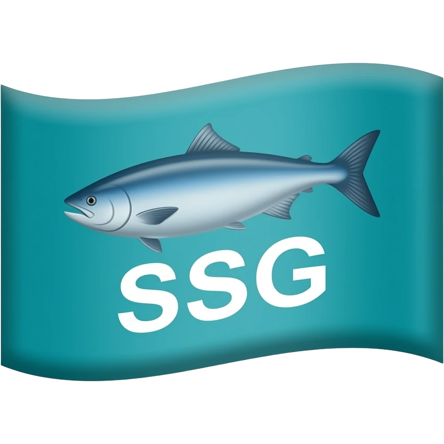 a teal flag with a blue salmon in the center, and below the salmon is the letters: SSG emoji