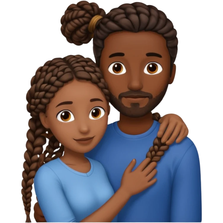 dark skin, black girl with black and brown braids, hugging her Mediterranean boyfriend with brown hair and dark skin emoji