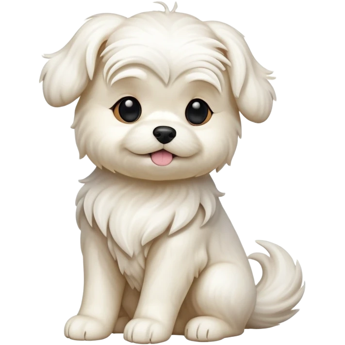 cinematic-[Maltese dog]-realistic-full-body-sitting-emoji,-tail-resting-loosely-beside-its-paws,-head-tilted-dramatically, -wavy-[cream white]-fur,-simplified-yet-realistic-focused-features,-highly-detailed,-glowing-with-an-almost-sarcastic-glow emoji