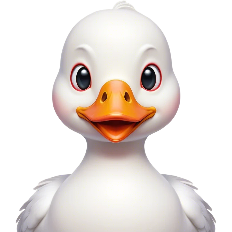 Cinematic Comical White Duck Portrait Emoji, Head tilted dramatically with an exaggeratedly amused expression, featuring a striking, glossy white plumage with a quirky red bill, wide, expressive eyes filled with playful disbelief, Simplified yet hilariously expressive features, highly detailed, glowing with a slightly sassy glow, high shine, dramatic yet playful, stylized with an air of cheeky mischief, bright and endearing, soft glowing outline, capturing the essence of a spirited and over-the-top duck, so meme-worthy it feels like it could quack its way into internet fame instantly! emoji
