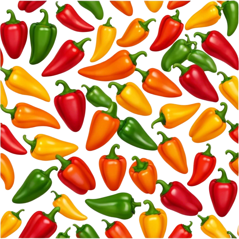 Cinematic bright colorful peppers, glossy and fresh, arranged in a vibrant mix of red, yellow, and green, warm glowing background, fresh and lively. emoji