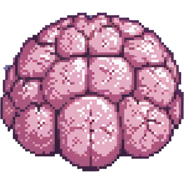 16-bit pixel art of a pink brain-shaped blob, smooth rounded brain texture, simple retro gaming style emoji
