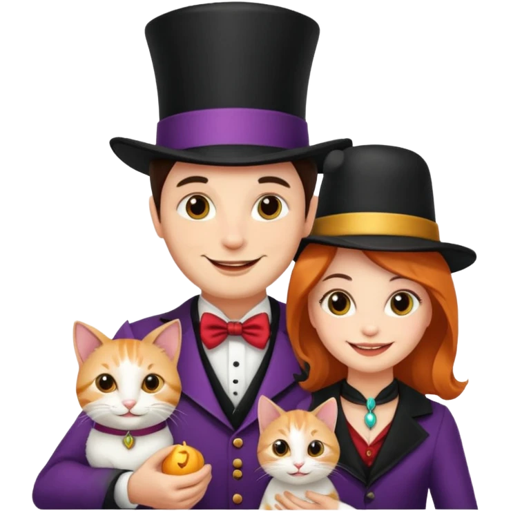 magician couple and their pet cat emoji