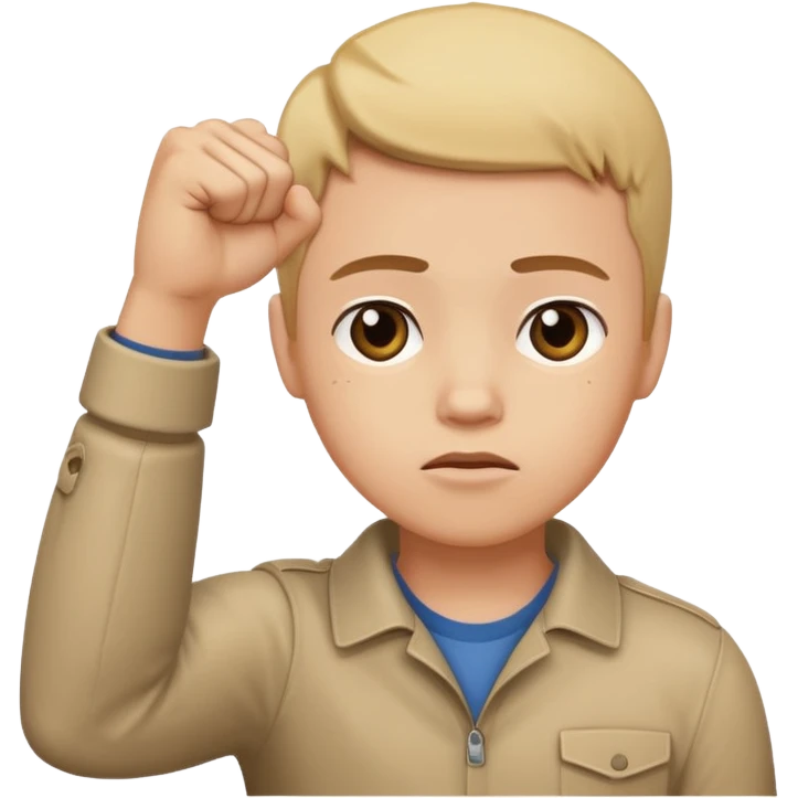 😔 use this emoji but make him have an arm up with a fist emoji