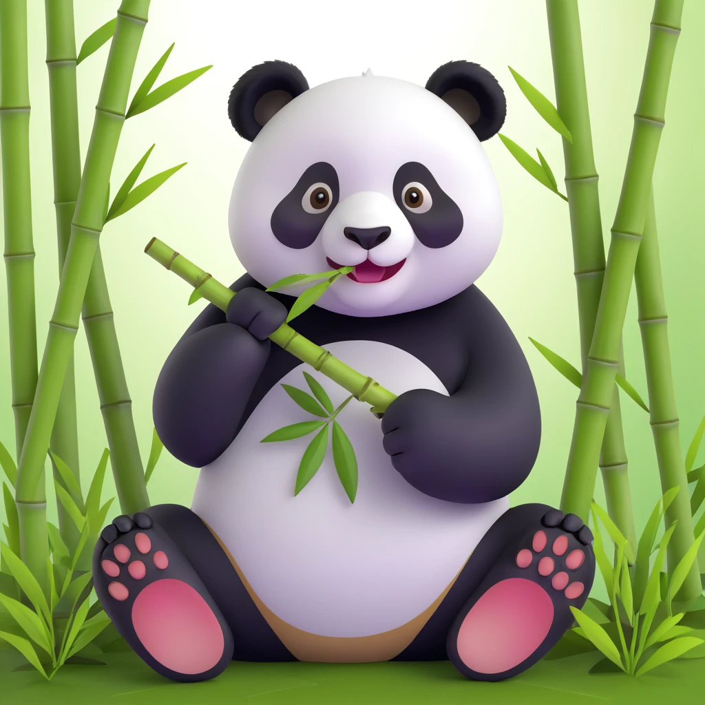 panda eating bamboo in forrest background, close up pose emoji