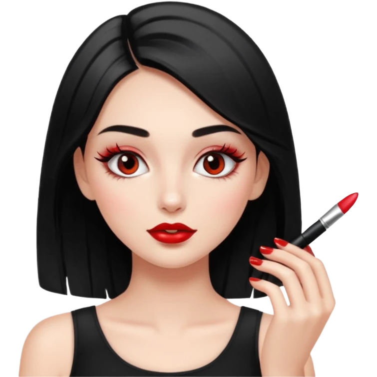 Girl doing make up with glossy nails and eyelashes emoji
